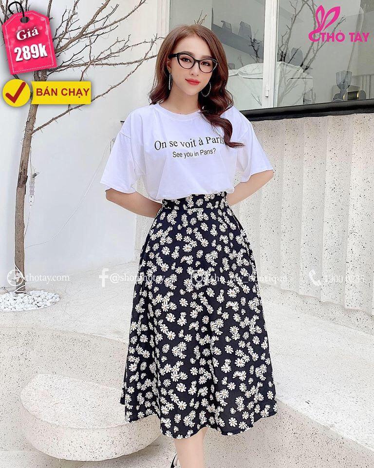 Set váy rời chân váy dài hoa nhí