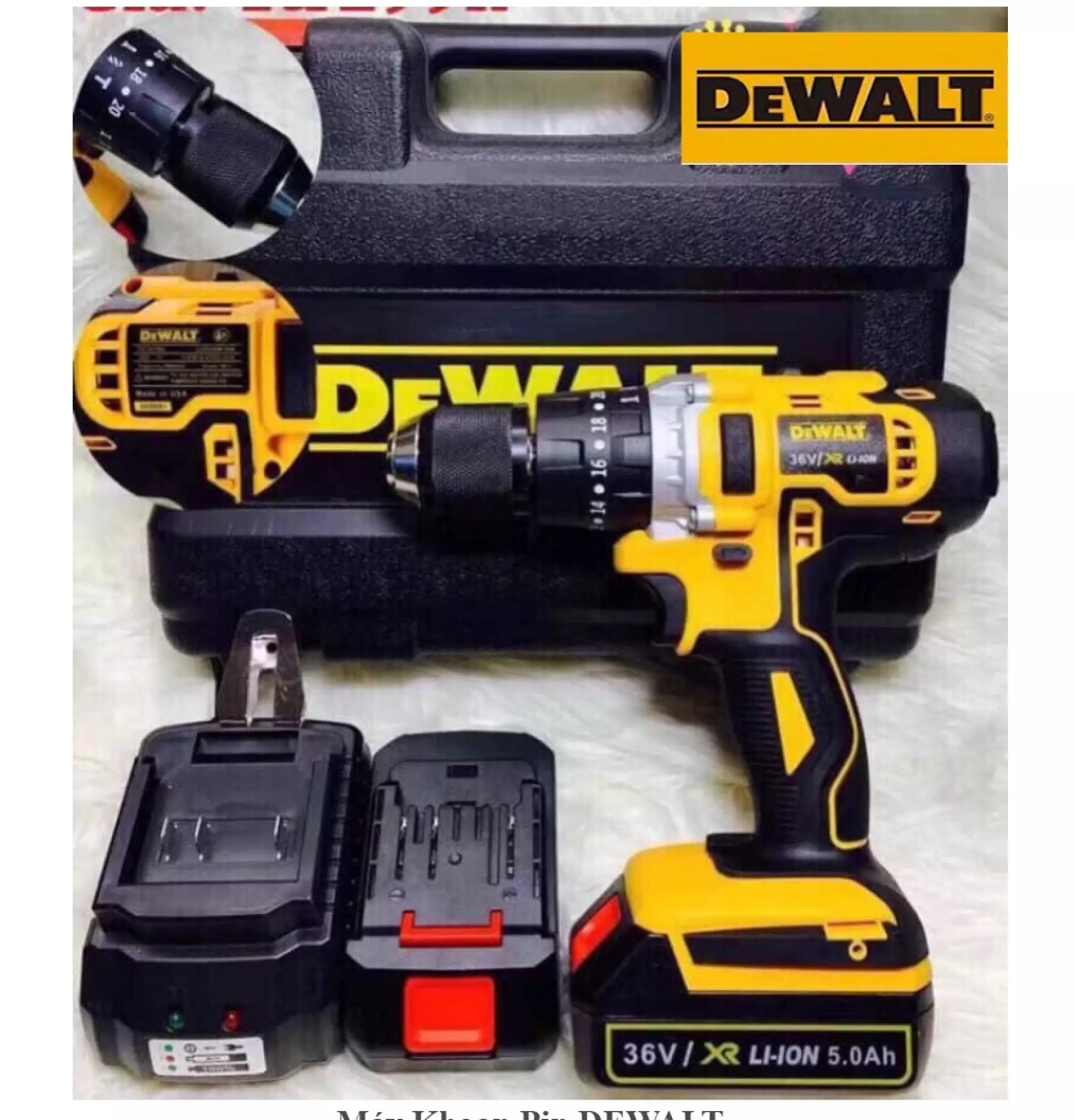 Máy khoan pin cầm tay Dewalt 36V - 3 chức năng ( búa, khoan, bắt vít ) - MÁY CỰC KHỎE - PIN CHUẨN 5 CELL, UY TÍN CHẤT LƯỢNG VÀ BẢO HÀNH TẠI SHOP.