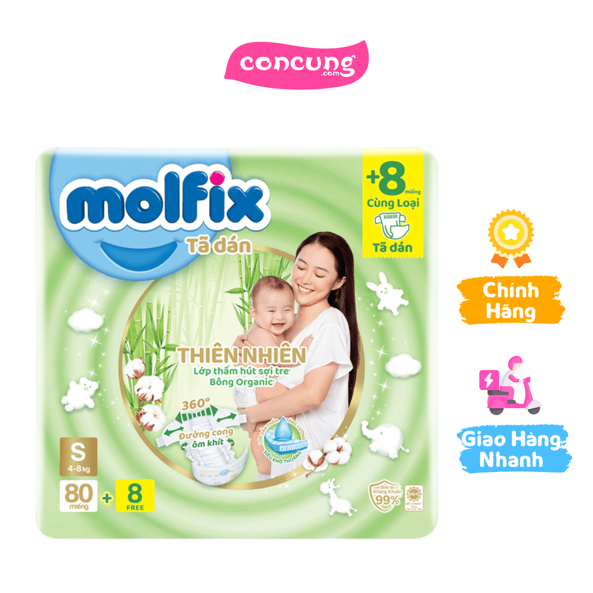 Bỉm tã dán Molfix thiên nhiên + 8 miếng