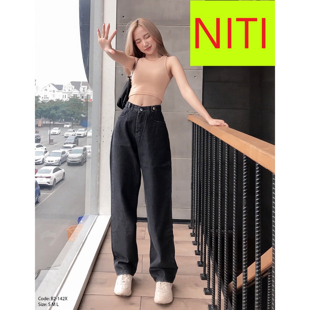 QUẦN JEAN ỐNG RỘNG NỮ LƯNG CAO LAI CUỐN CẠP CHỈNH MÀU XÁM ĐEN CAO CẤP NITI ĐỦ SIZE S M L HOT HẾT NẤC