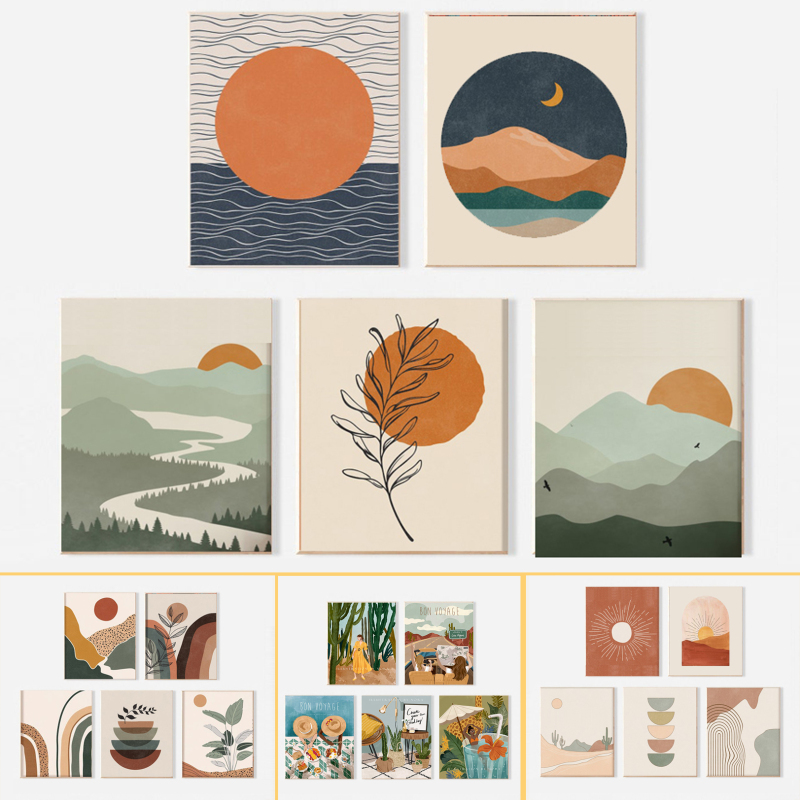 15 Bộ 5 tranh dán tường, dày 5mm tranh decor, canvas sticker có sẵn băng keo 2 mặt