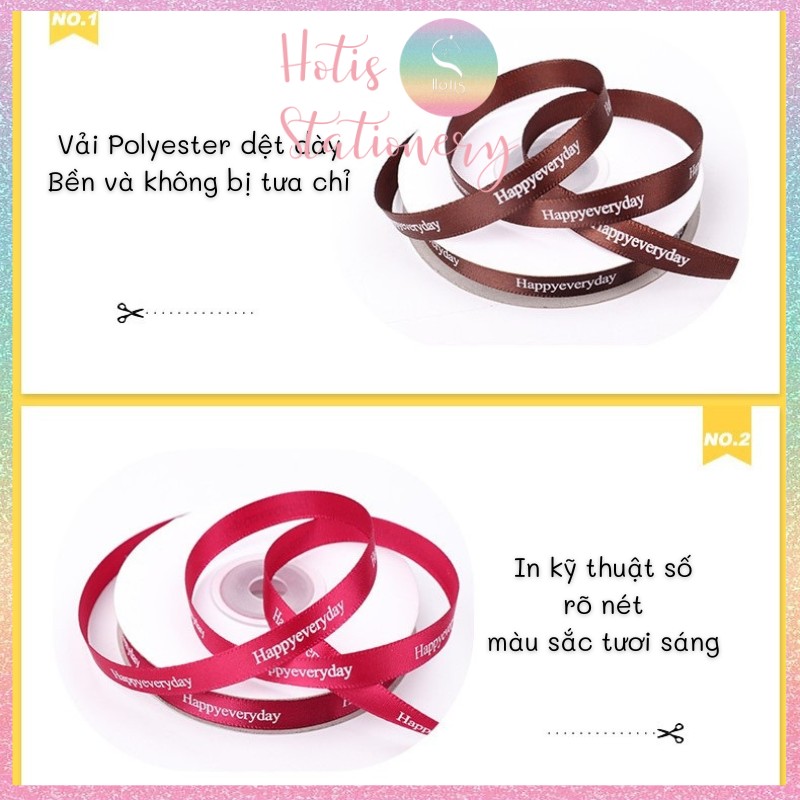 [HOTIS] Cuộn 22 mét Ruy băng lụa Happy everyday - Rộng 1cm