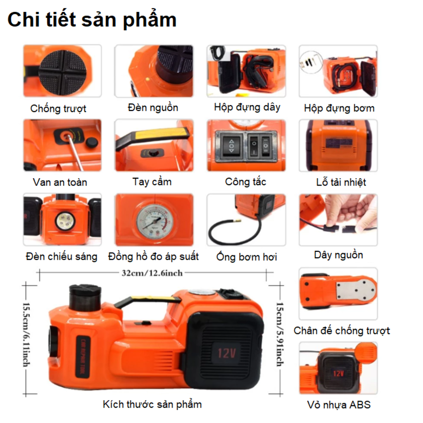 Bộ nâng kích gầm điện 5 tấn, kiêm máy bơm lốp và máy siết ốc ô tô đa năng 3 trong 1 ROGTZ TY-155EHJS - Hàng Nhập Khẩu Chính Hãng