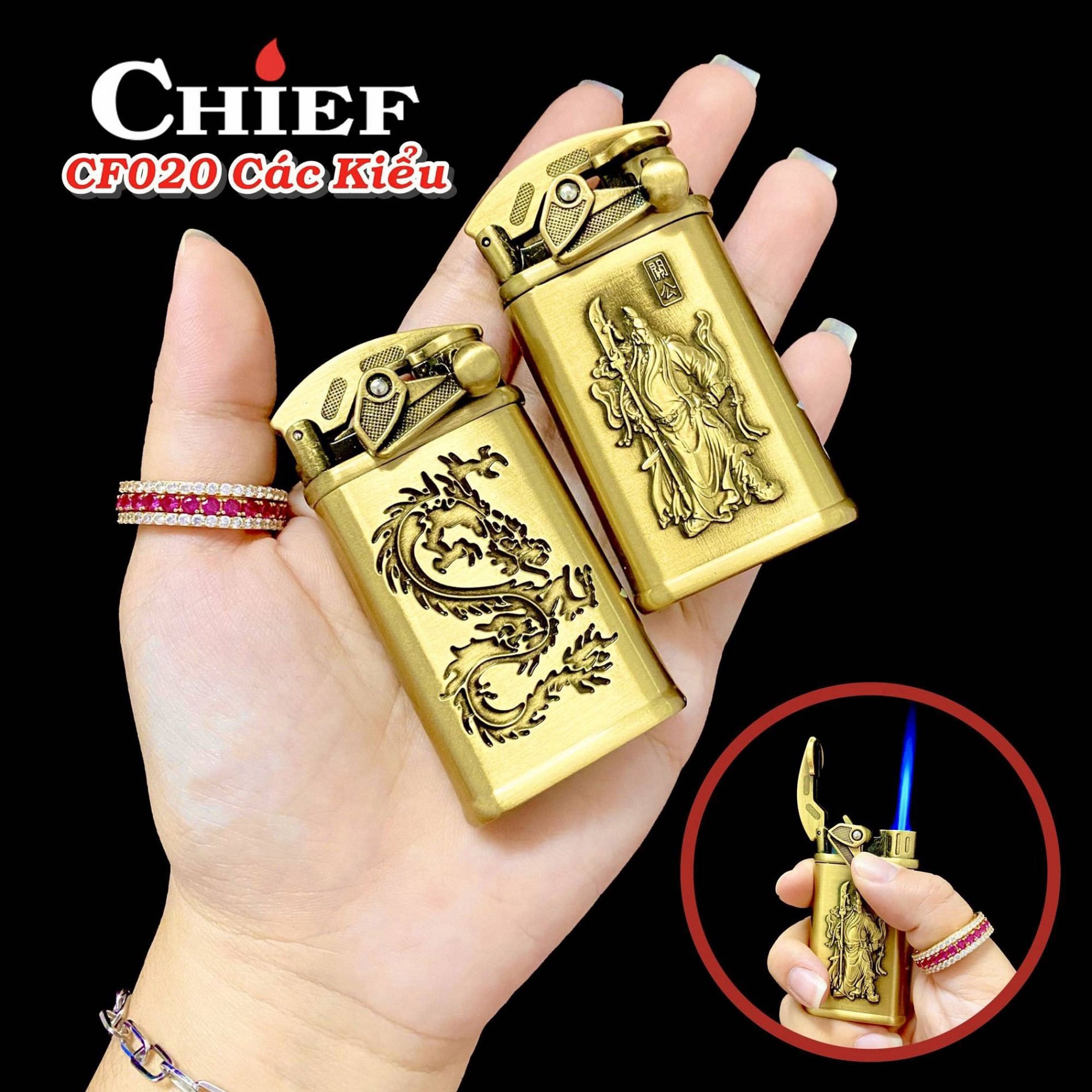 [HCM]Bật Lửa Gas Khè Chief Búng Tay Đánh Lửa Hình Rồng - Quan Công (Chọn Mẫu)