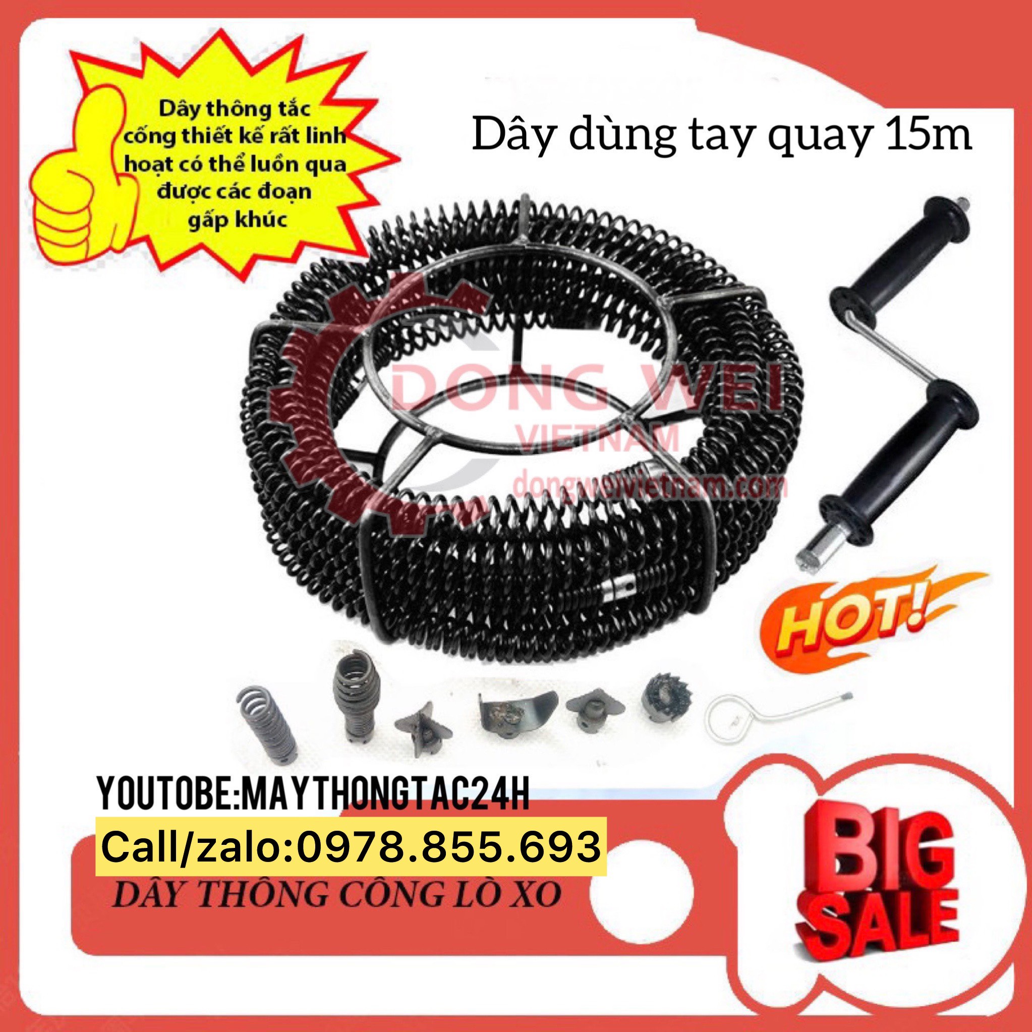 Dây thông tắc cống dùng cho tay quay dài 15m
