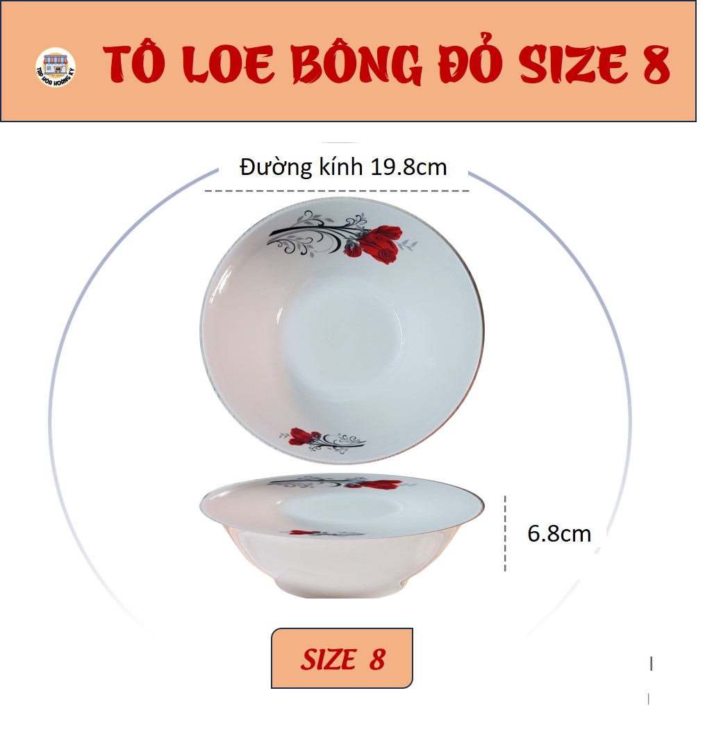 Tô loe gốm sứ họa tiết Hoa đỏ