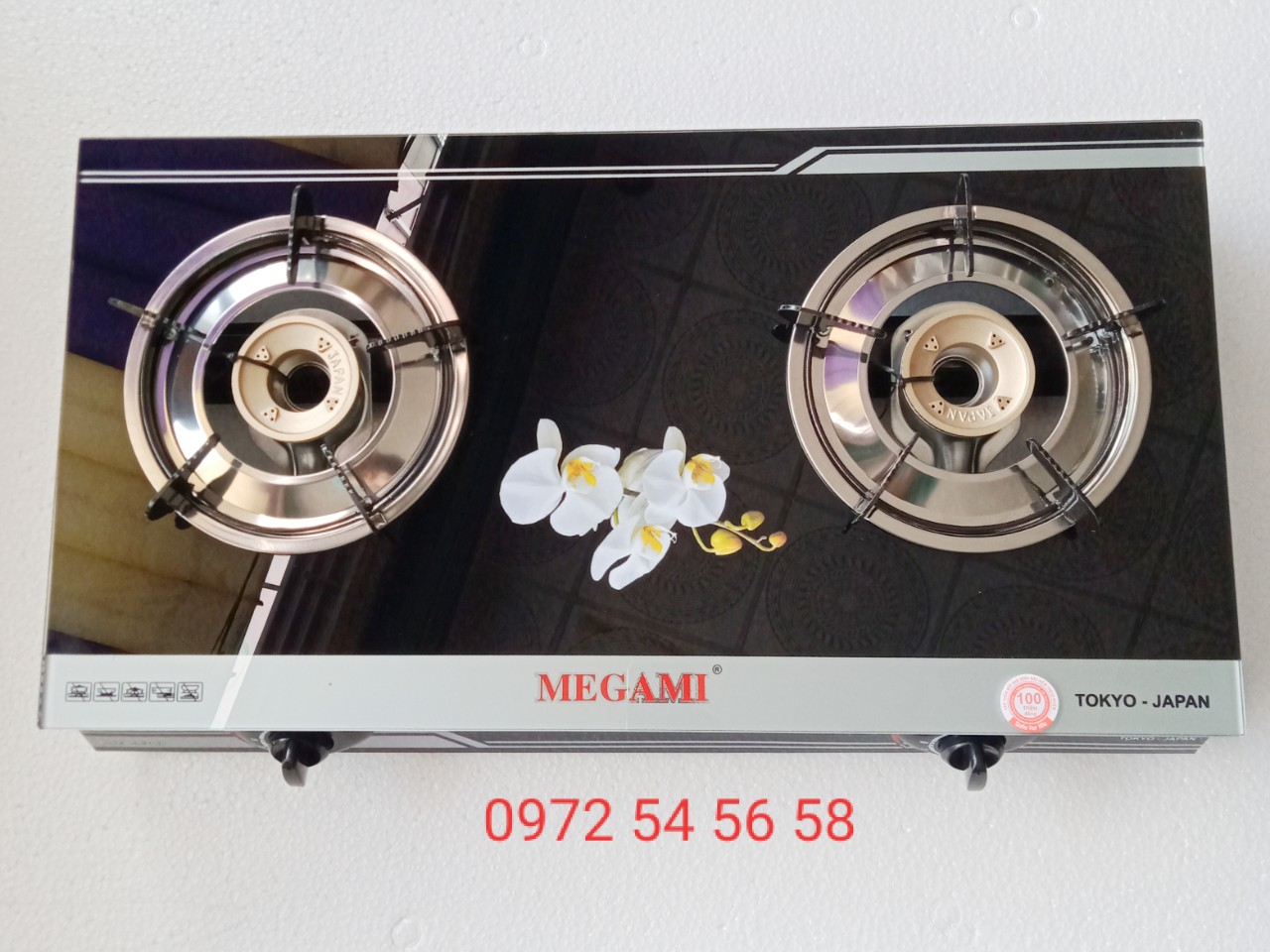 Bếp ga đôi kính cường lực chén đồng,