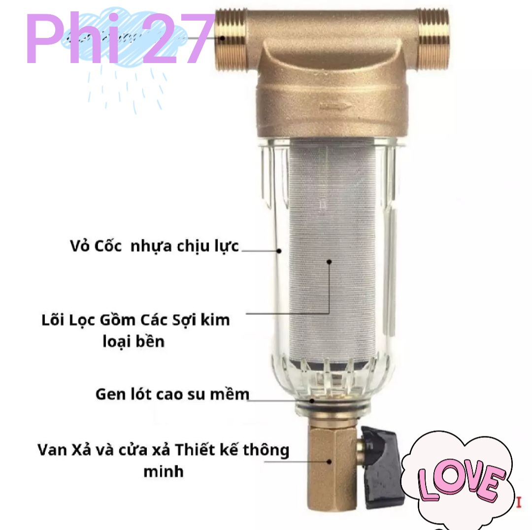 BỘ LỌC THÔ LỌC ĐẦU NGUỒN SỢI LỌC INOX 316 SIÊUNHỎ.REN NGOÀI 27 REN TRONG 21 DỄ DÀNG LĂP ĐẶT.