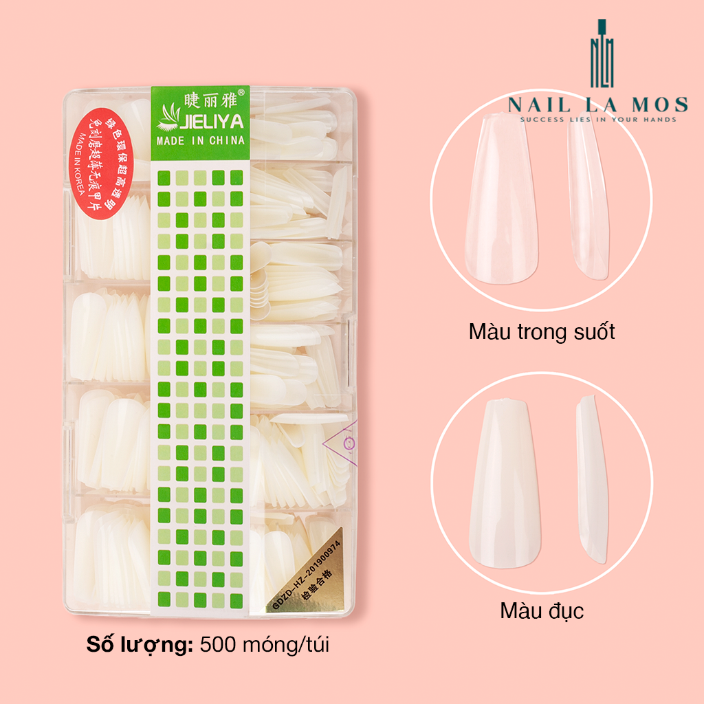 Móng úp phom thang Jieliya chính hãng - Hộp 500 móng ốp form thang đủ size loại mặt trơn mặt nhám sẵn
