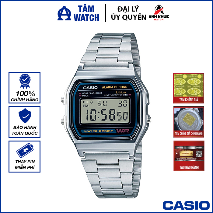 Đồng hồ unisex dây kim loại Casio Standard chính hãng Anh Khuê A158WA-1DF (33mm)