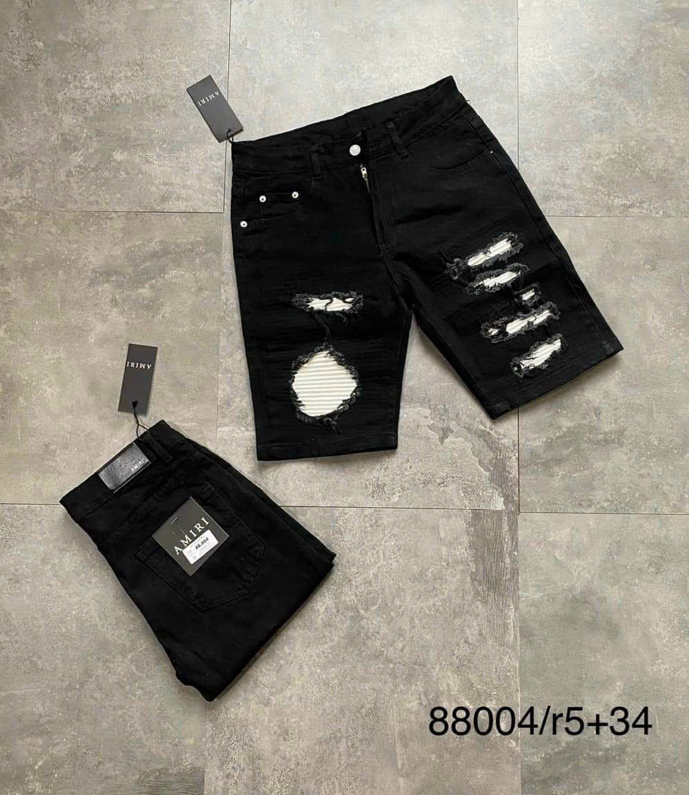 Quần short jean nam ARIMI vá thêu trắng co dãn vải dày đẹp như hình rách TO