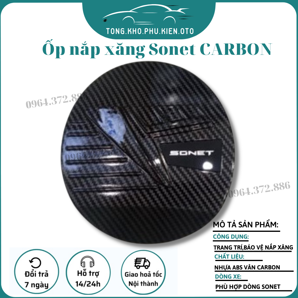 Ốp nắp bình xăng carbon xe kia sonet 2022 2023 nhựa abs vân cacbon cao cấp