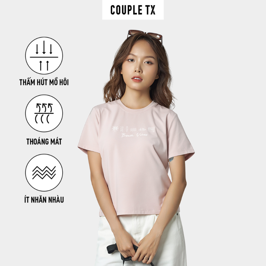 [15.1 - 17.1 Voucher lên đến 200K] Áo Thun Nữ COUPLE TX - Áo Thun Cotton, Tay Ngắn, Cổ Tròn Hình In Icon WTS 2369