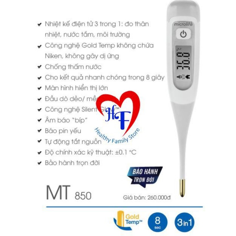 Nhiệt kế điện tử MT850 Dạng Bút ( Đo thân nhiệt, nước tắm, môi trường- báo sốt 8s)
