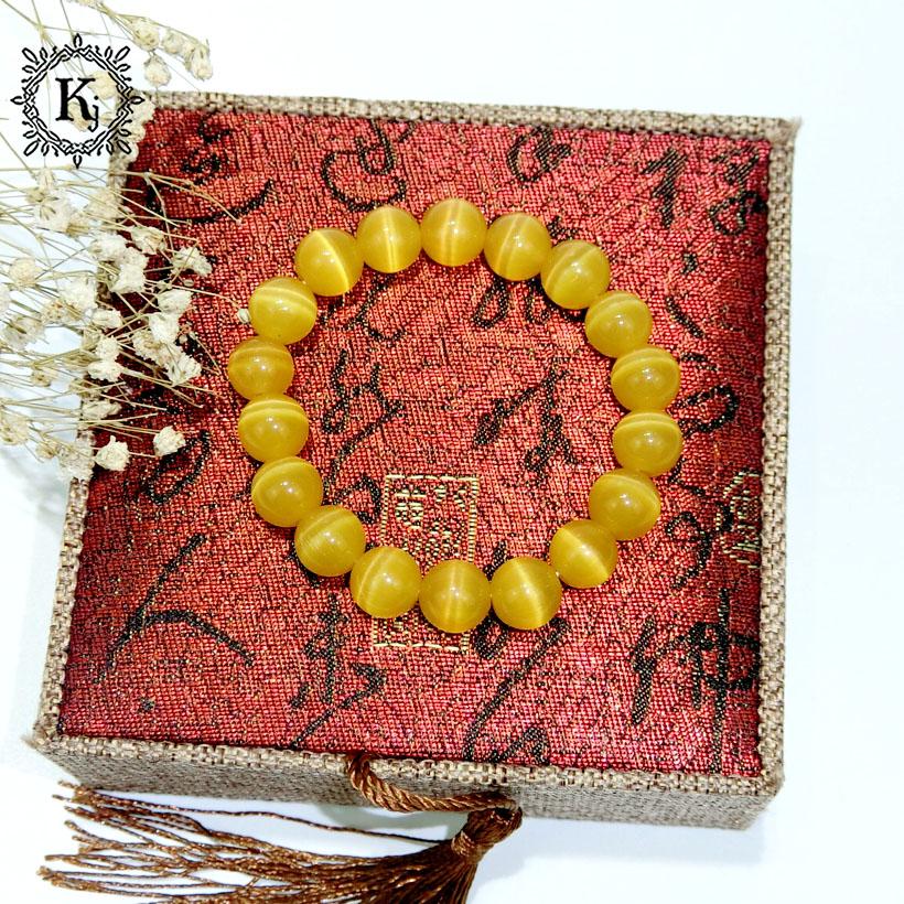 Vòng Tay Phong Thủy Mắt Mèo Vàng Nâu Kim Tiền Jewelry - Hợp Mệnh Thổ , Kim - Tặng Kèm Hộp Nhung Đỏ - Phiếu Bảo Hành