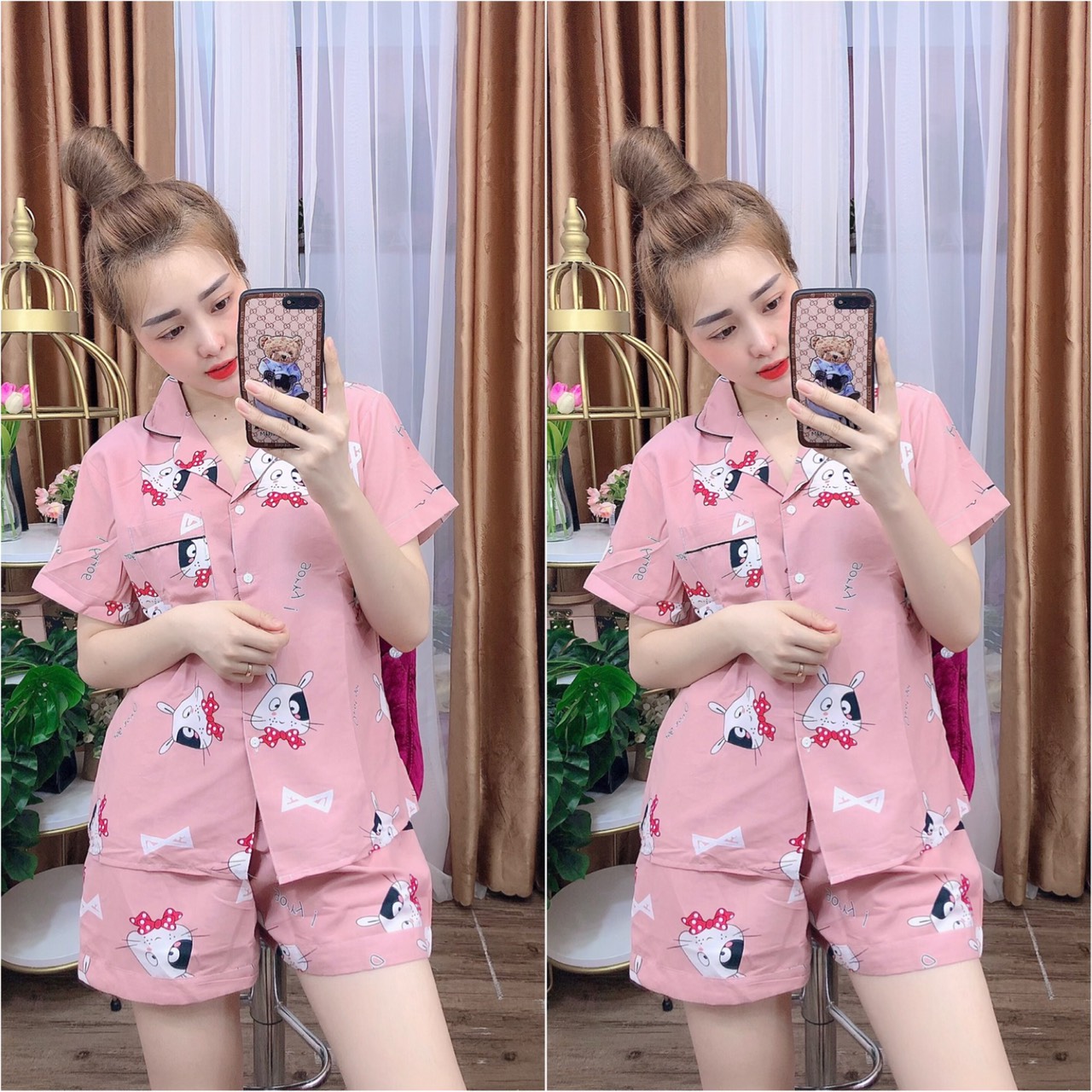 (45-68kg) Đồ bộ Pijama Bigsize Kate Thái cao cấp - Bộ Đùi (2XL)