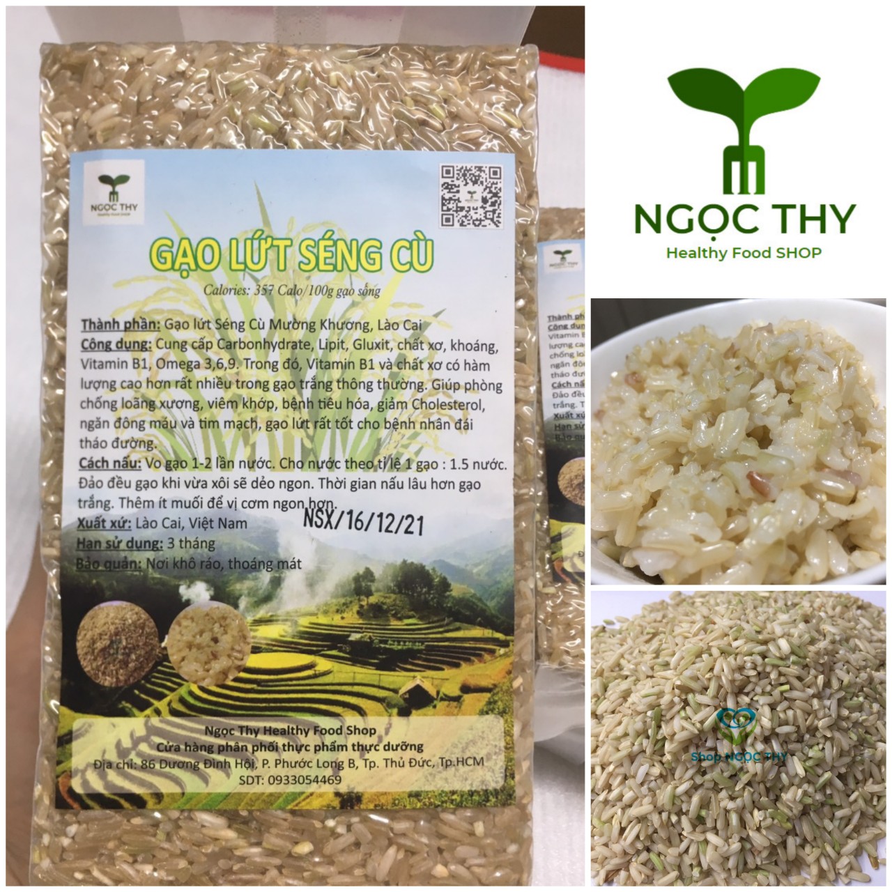 NT Food Gạo lứt trắng Séng Cù Mường Khương, gạo dẻo đậm cơm ăn giảm cân