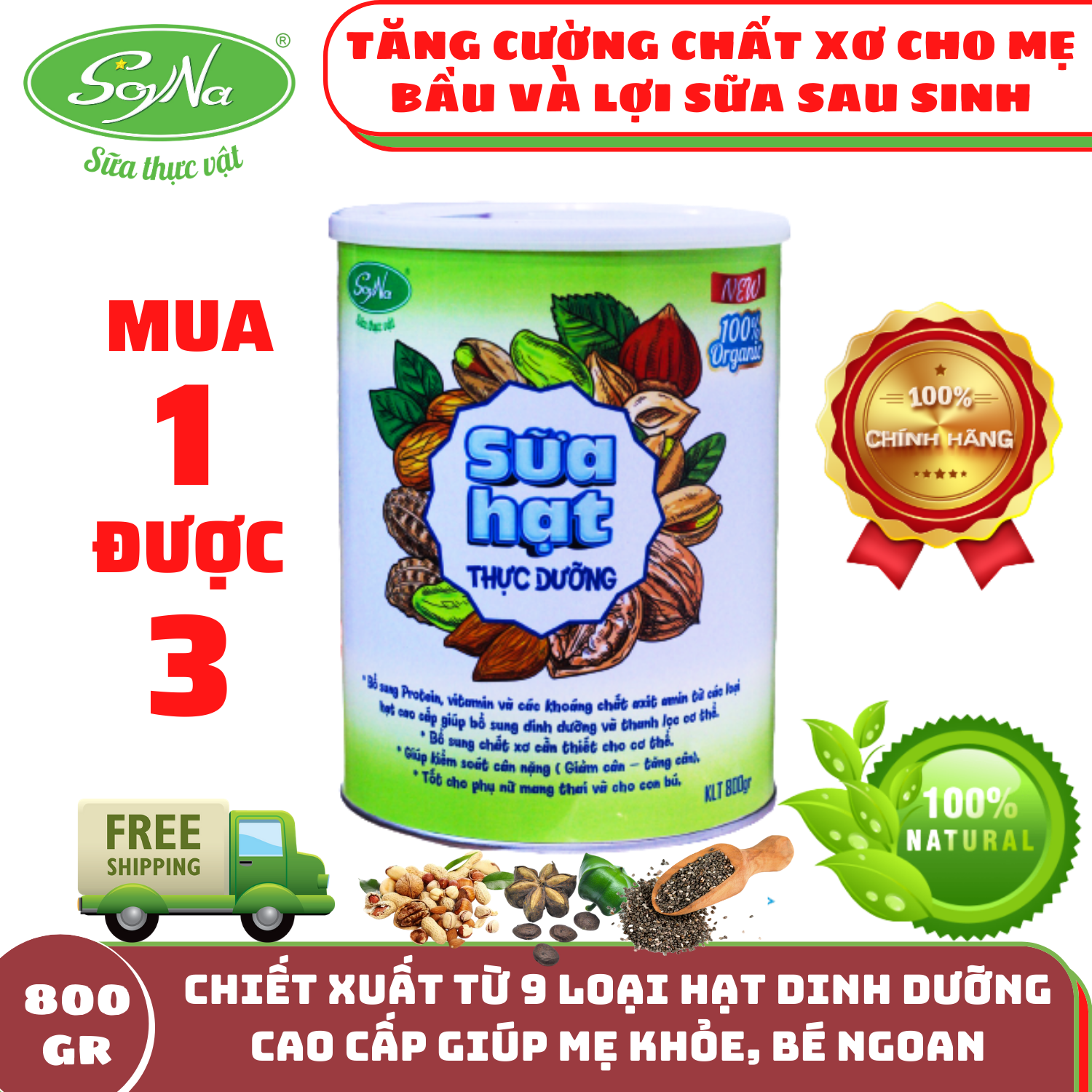 Sữa hạt thực dưỡng lợi sữa cao câp soyna - sữa về nhiều, đặc tốt cho bé và giàu dinh dưỡng