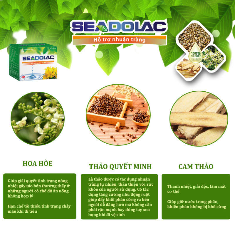 Cốm nhuận tràng SEADOLAC (hết táo bón, mụn nhọt, lở loét miệng)  - Mediplantex