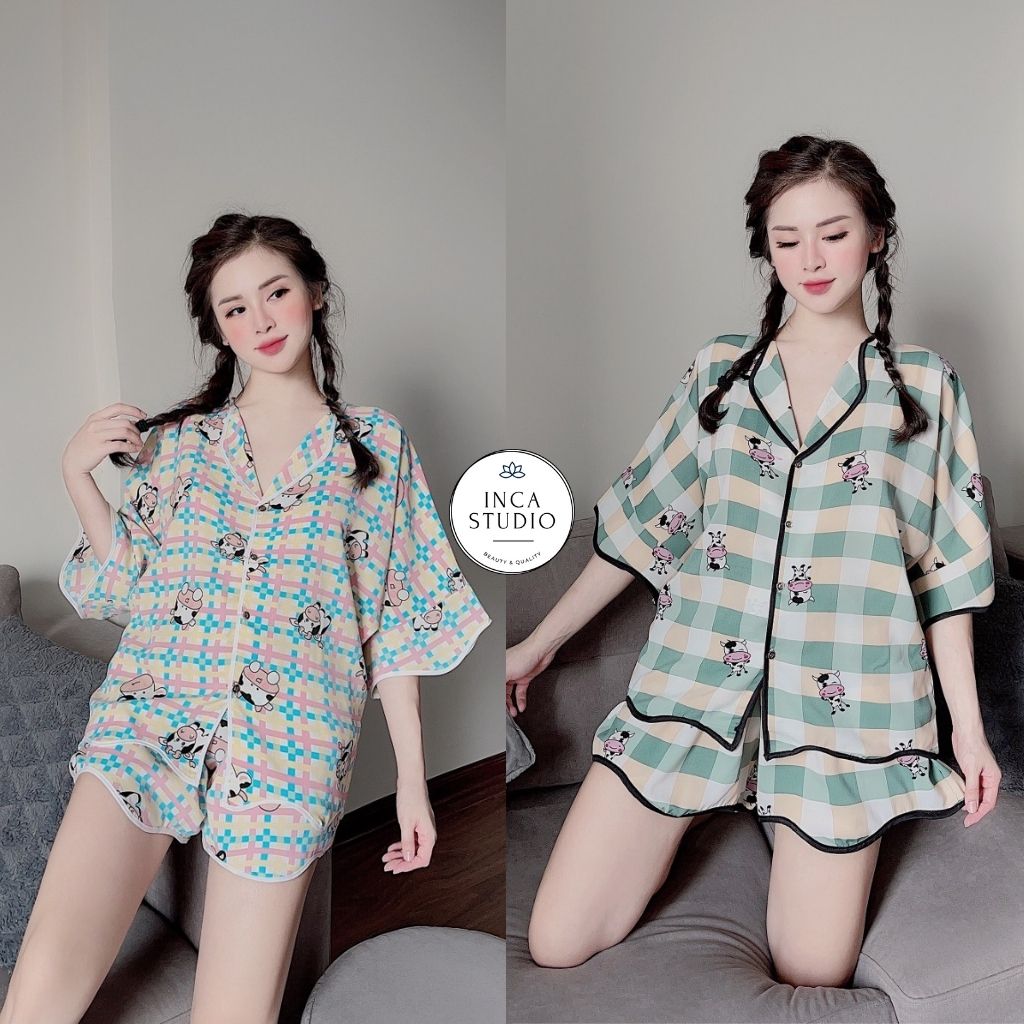 (Hàng loại 1) Đồ ngủ Pyjama lụa Mango cánh dơi INCA 06- Free size dưới 65kg, Lụa mango thoáng mát