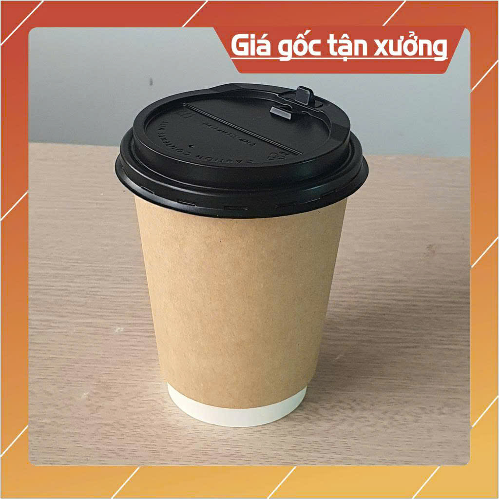 Ly Giấy Cốc giấy Kraft có nắp 280ml đựng cafe Mang Về 8oz 25 cái