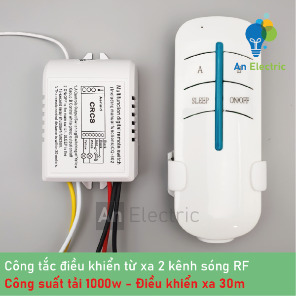 Công tắc điều khiển từ xa 2 kênh sóng RF dùng để điều khiển đèn, quạt, van điện từ, máy bơm