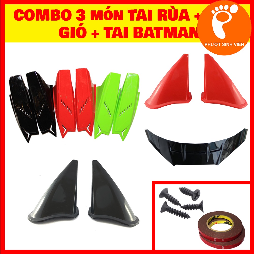 COMBO 3 MÓN PHỤ KIỆN GẮN NÓN BẢO HIỂM( TAI RÙA+ TAI BATMAN+ ĐUÔI GIÓ)