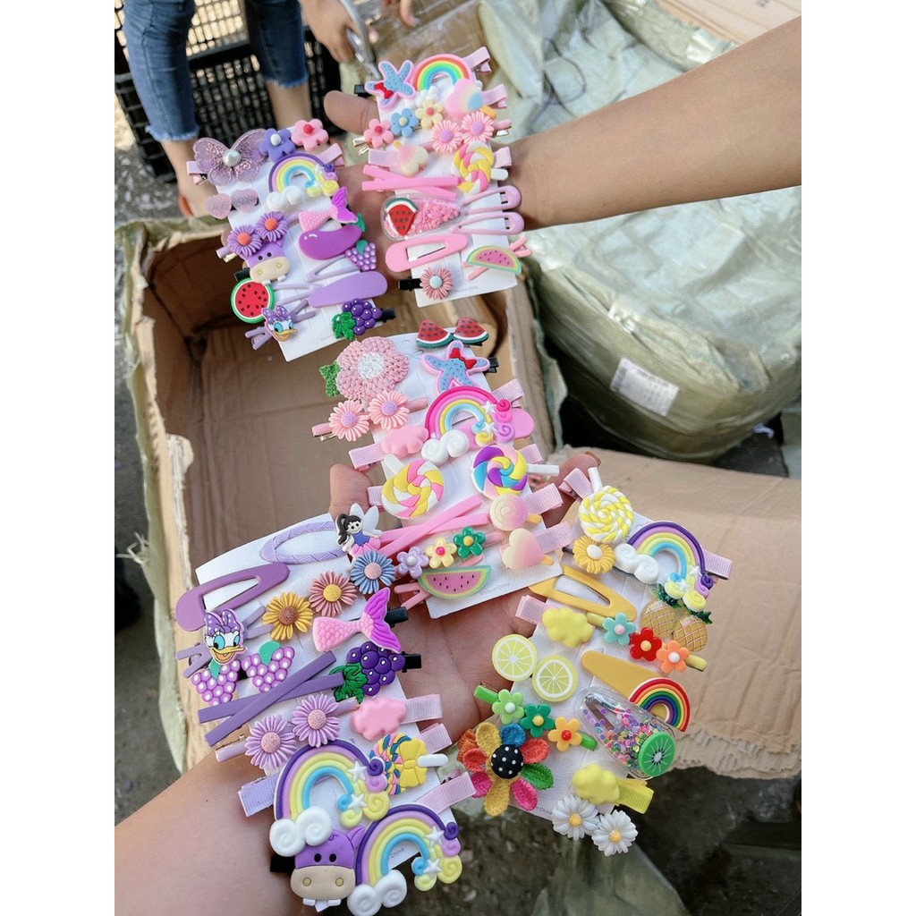 Kẹp tóc cho bé gái set 14 chiếc họa tiết rất dễ thương