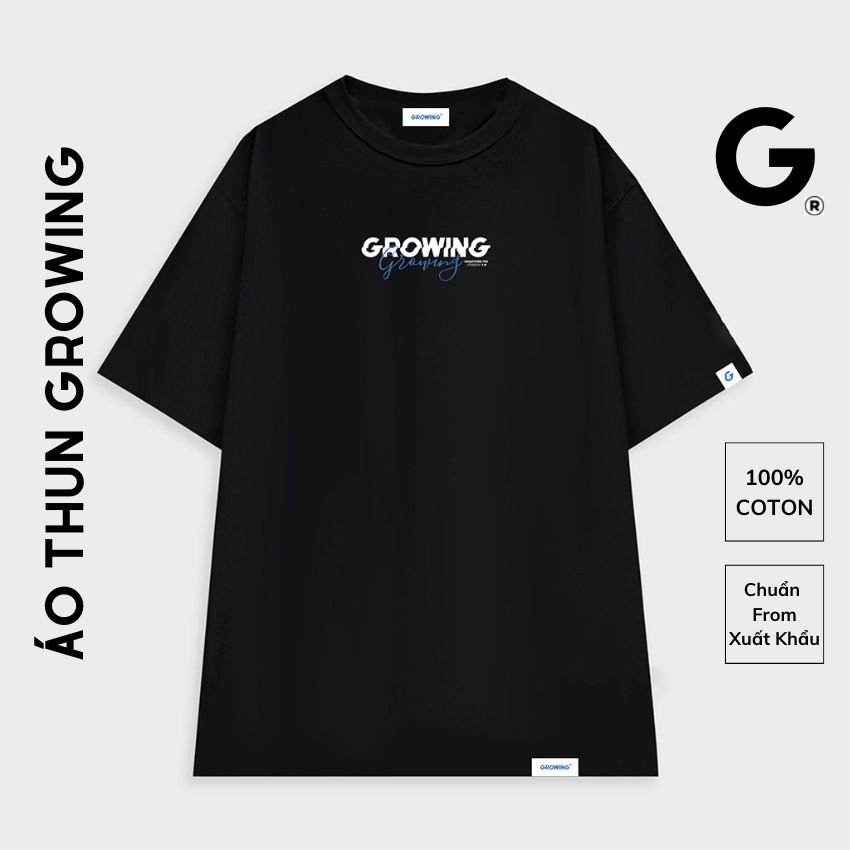 Áo thun đen tay lỡ form rộng unisex vt1 going ,áo phông form rộng thời trang hàn quốc in hình growing signature ver 2.0