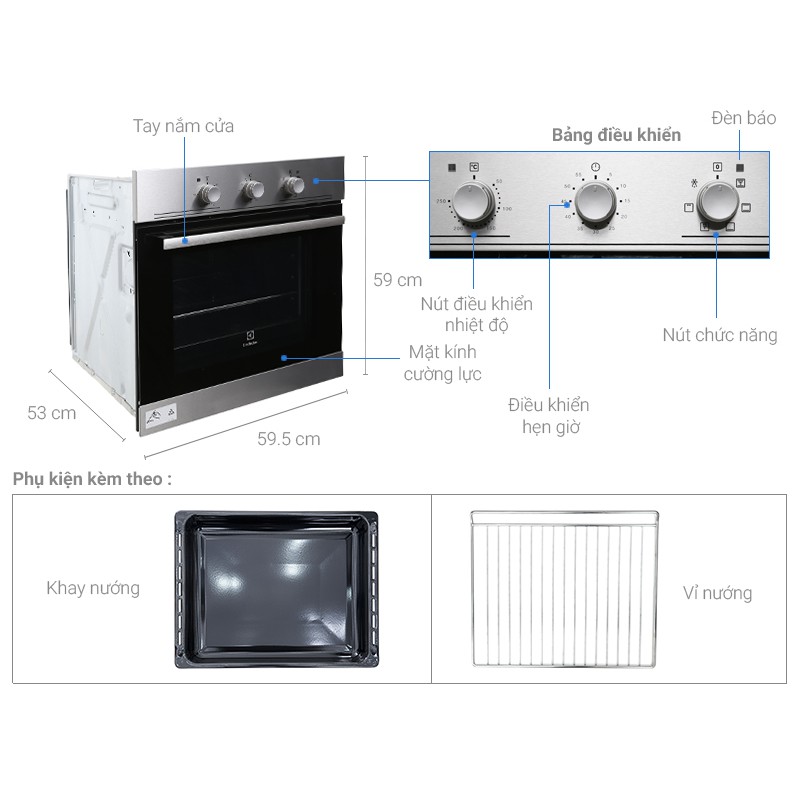 [TRẢ GÓP 0%] Lò nướng âm Electrolux EOB2100COX 53l (Giá áp dụng giao tại HN, HCM& các tỉnh liên hệ shop)