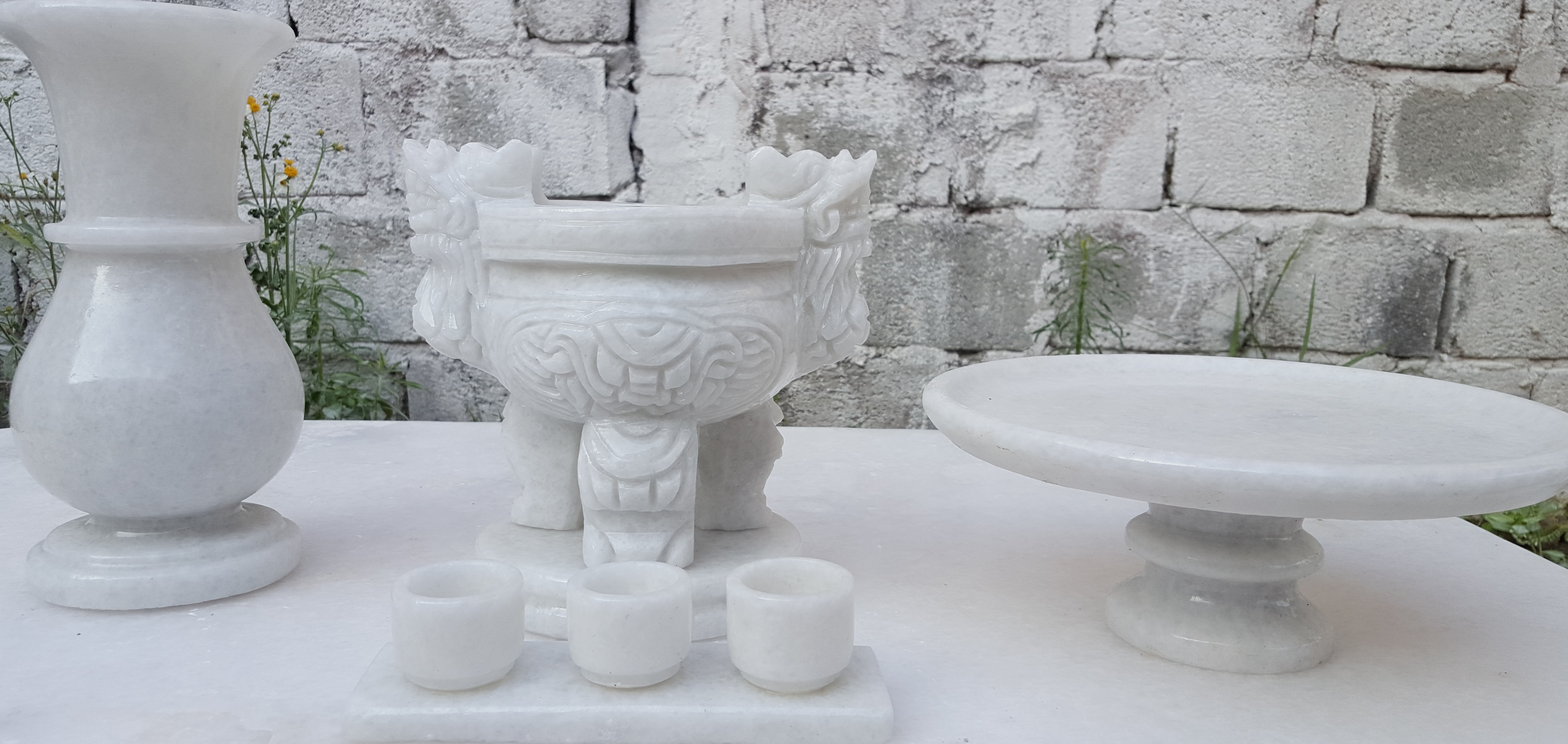 Bộ đồ thờ đá trắng 25cm
