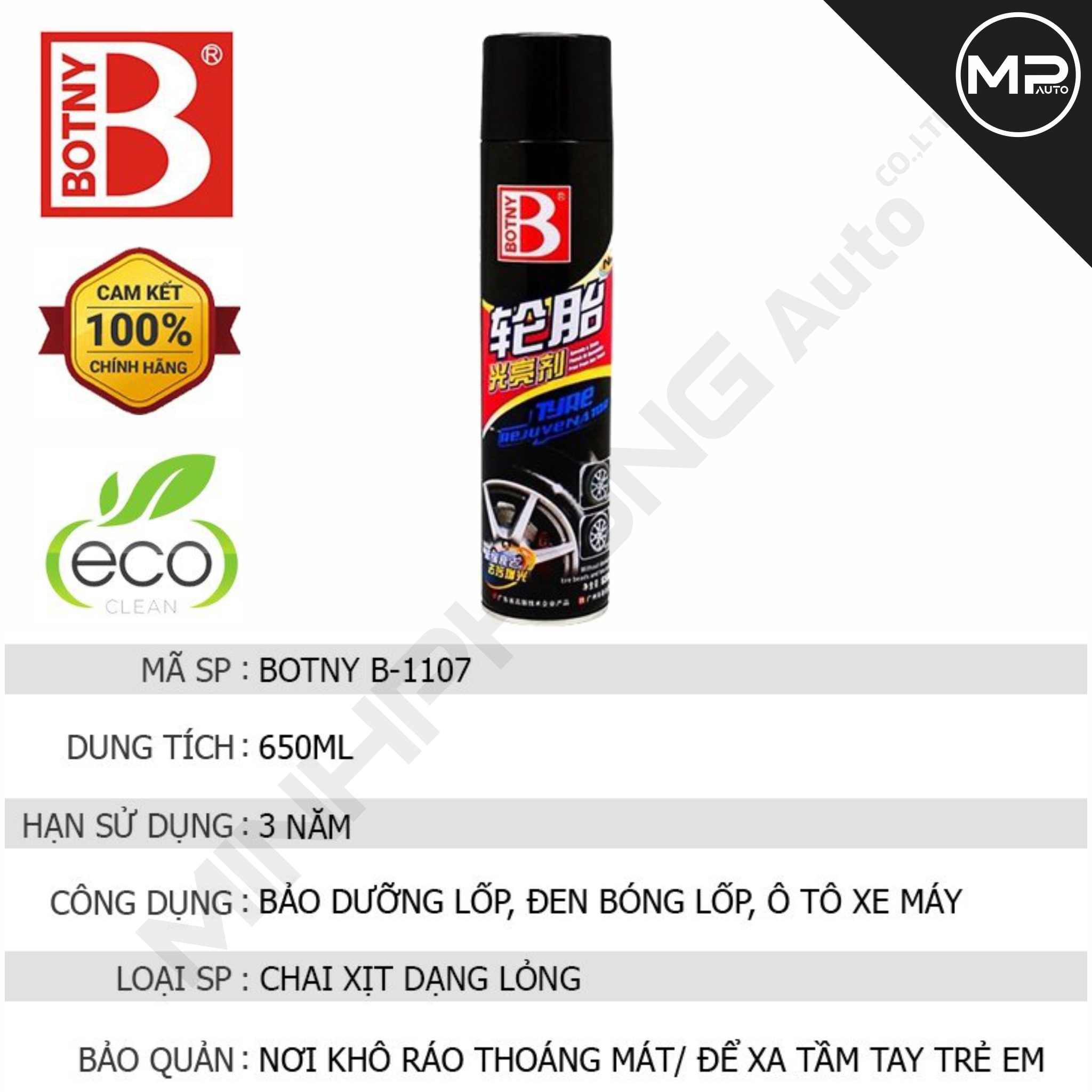 Chai xịt bóng lốp xe Botny