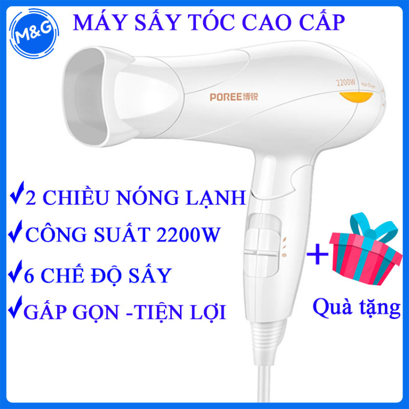 Máy sấy tóc, Máy Sấy Tóc Cao Cấp, Máy Sấy tóc công suất lớn 2200W cầm tay có thể gập được vô cùng tiện lợi + Tặng kệ đở ĐT chiếc nhẫn ( BH 12 tháng) - M&G STORE