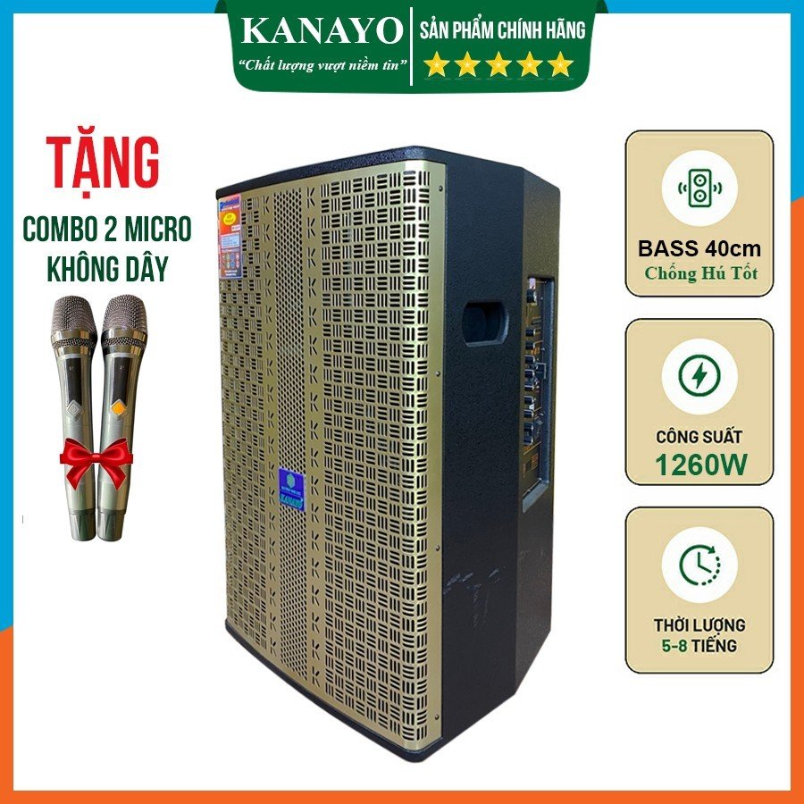 Loa Kéo Karaoke Giá Rẻ Công Suất Lớn 1260watt | Loa Kẹo Kéo 4 Tấc Tặng kèm 2 micro hát karaoke | KANAYO Chính Hãng GZ14