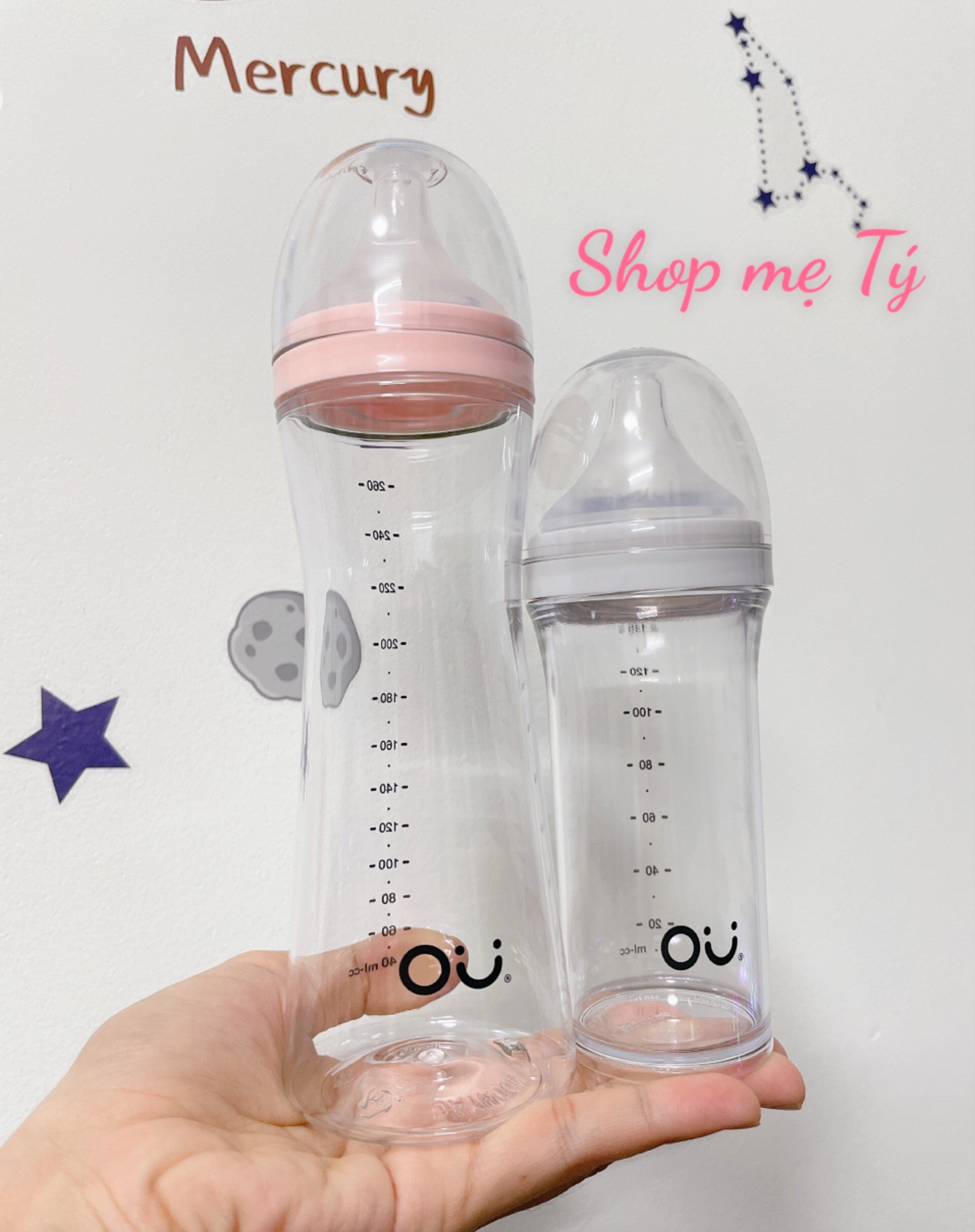 Bình sữa OU Wish 2 size 140ml / 260ml Nội địa Hàn (Bình Ouwish Tặng kèm nắp trữ sữa Silicon)