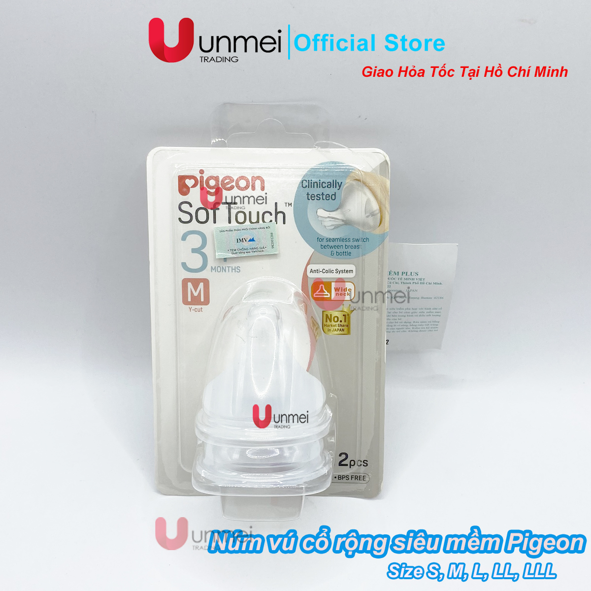 Núm vú, núm ty thay thế cổ rộng pigeon silicone siêu mềm plus hàng chính hãng