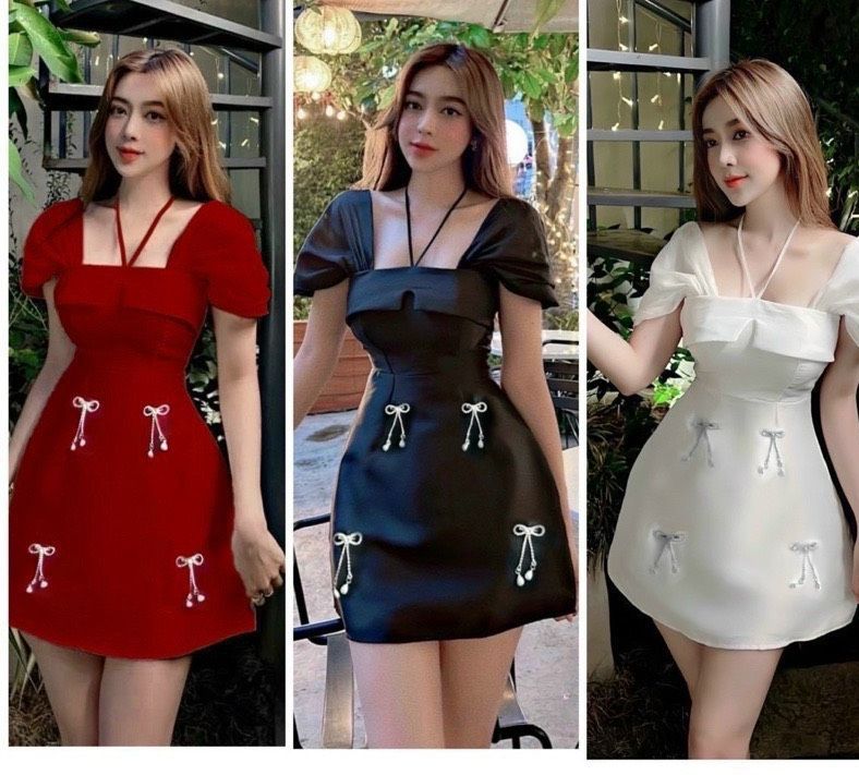 Đầm dự tiệc đính đá sang trọng chất vải tafta đính nơ siêu xinh L934885