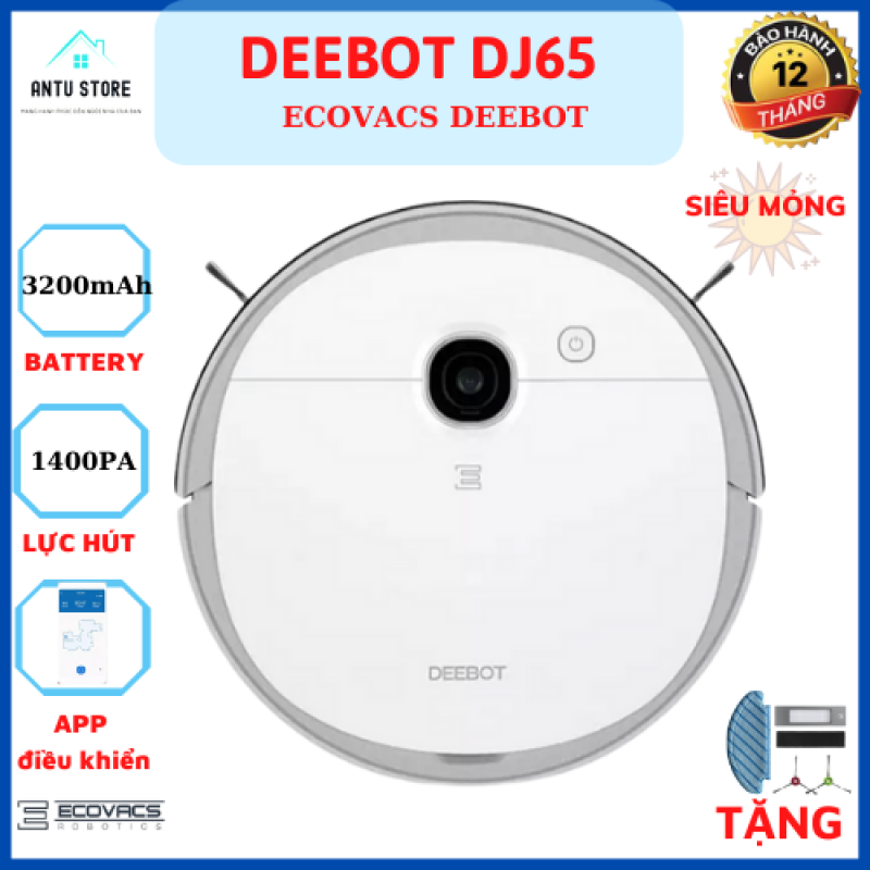 Robot hút bụi lau nhà thông minh tự động ECOVACS DEEBOT DJ65, Hàng trưng bày như mới, có app điều khiển, dọn siêu sạch, độ dày mỏng đi vào mọi ngóc ngách, tích hợp lau hút đồng thời