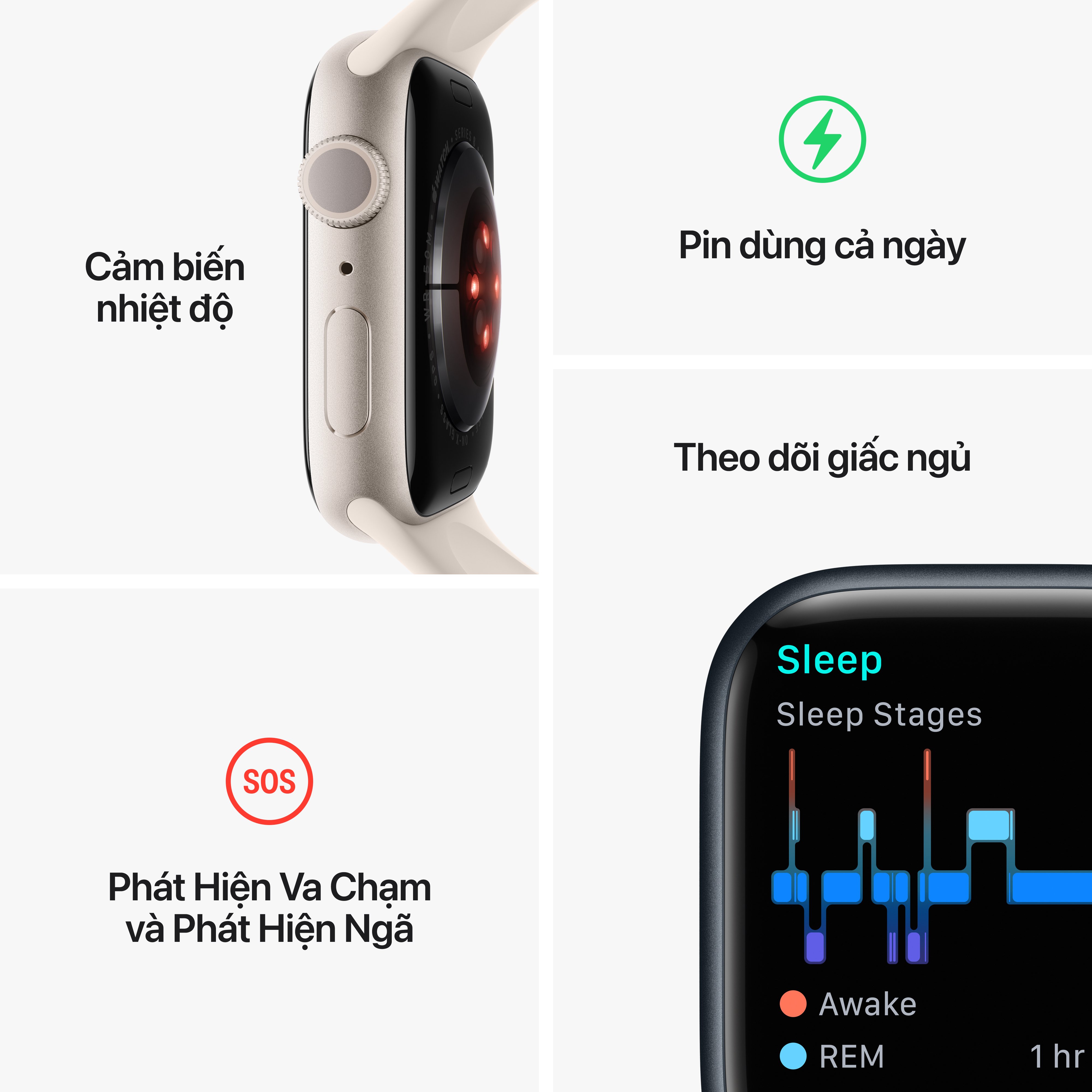 Apple Watch Series 8 GPS Viền Nhôm Với Dây Cao Su - Hàng Chính Hãng