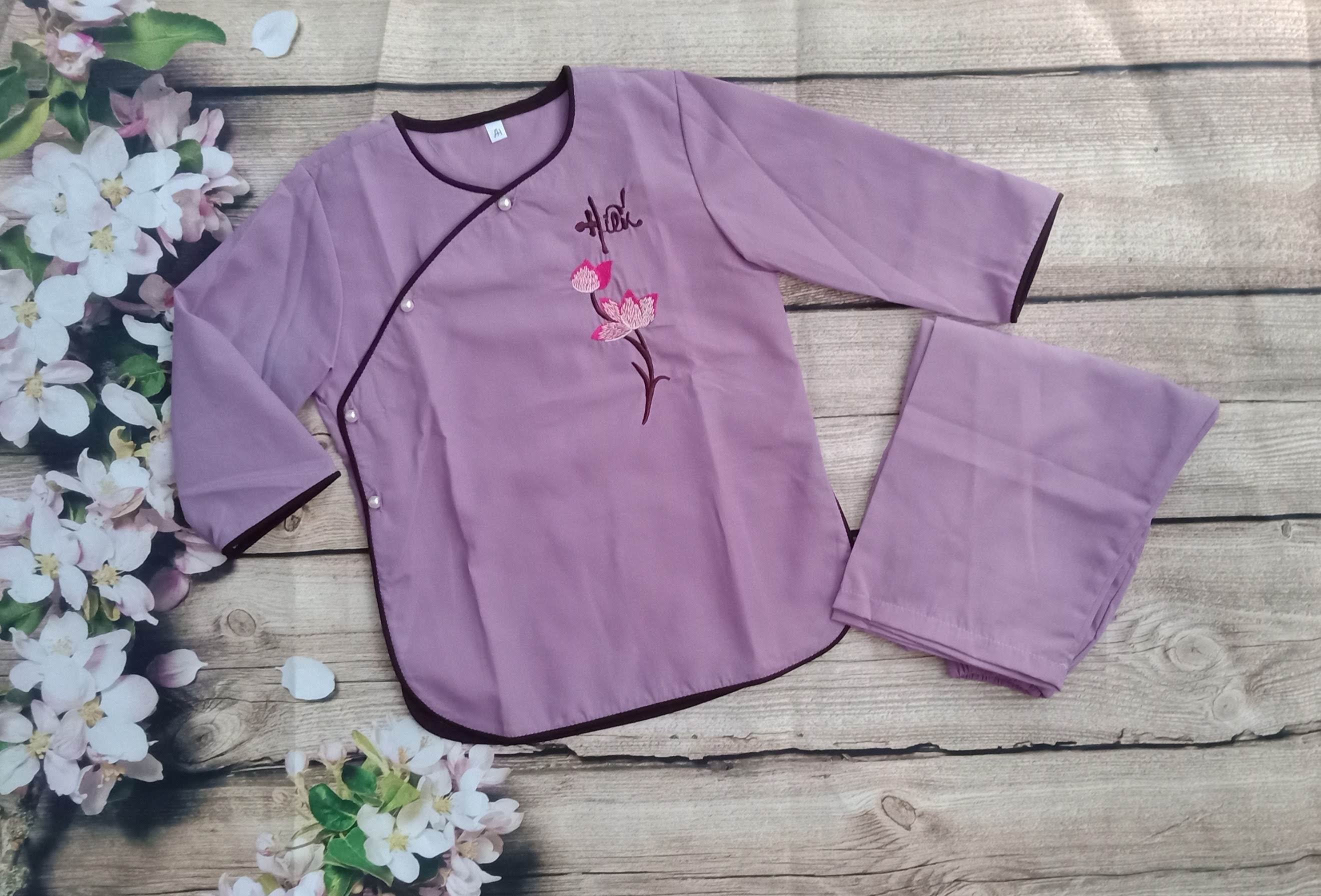 Đồ lam đi chùa bé gái Mẫu Sen Viền