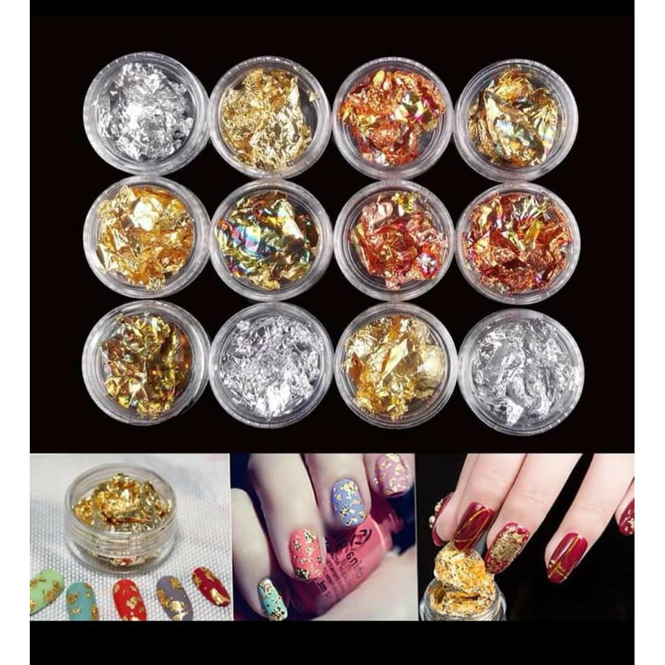 Set giấy nhún vàng bạc trang trí móng 12 hũ
