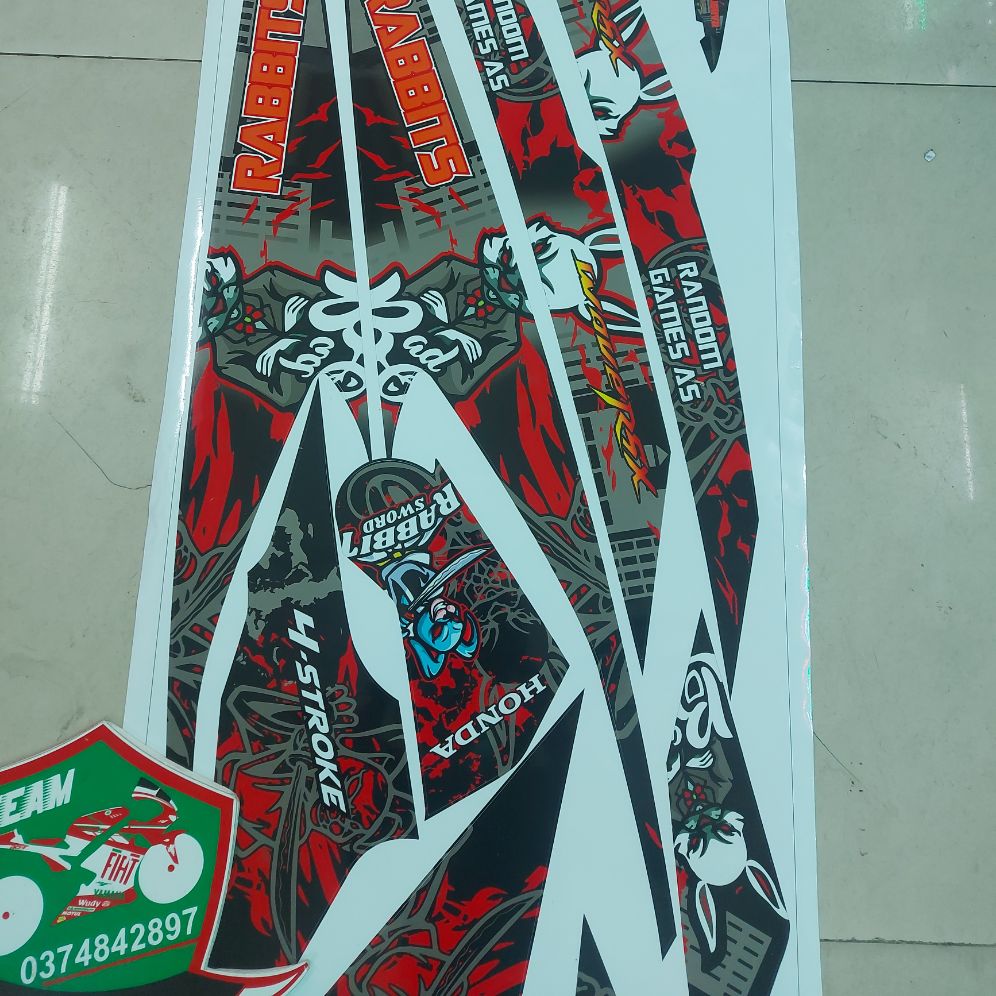 [HCM]Tem dán xe wave Rsx tem rời mẫu tem thỏ rabbits dán xe đen  xe đỏ