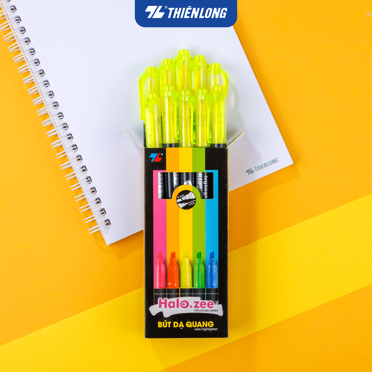 Combo 5/10/20 Bút dạ quang Thiên Long HL-03, Bút highlight siêu đẹp, 2 đầu bút màu tươi sáng, dùng đánh dấu, take note