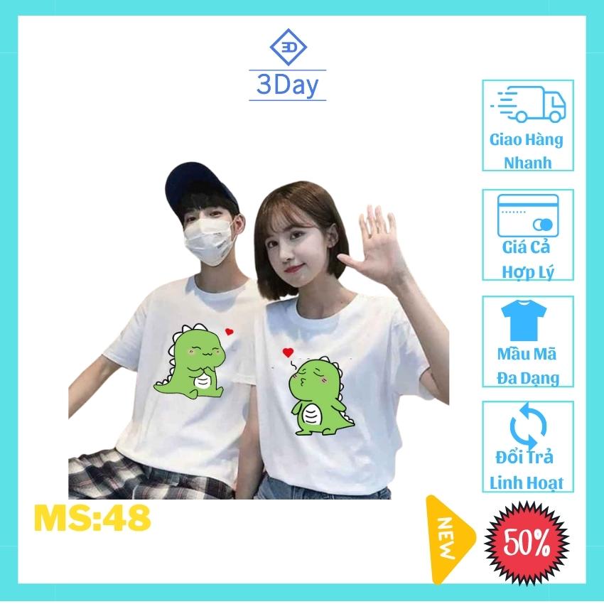 [Áo Đôi Giá Xưởng+Tặng 2 Túi Thơm 19K] Áo Thun Cặp Đôi Nam Nữ Khủng Long Thả Tim MS:48,Chất Vải Thun Cotton Mềm,Mát Mịn,Thoáng Khí,Phong Cách Hàn Quốc/ Giá 1áo +Tặng Kèm Túi Thơm Treo Tủ Quần Áo Thảo Mộc Thiên Nhiên Chống Ẩm Mốc