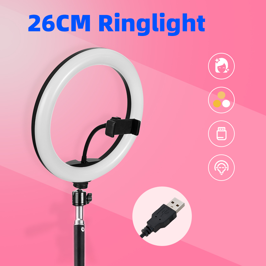 Selens LED Ring Light 26cm Dimmable Video Live Studio Lighting Round light Youtuber Facebook With 2m Tripod Stand For Vlogging Makeup Selfie