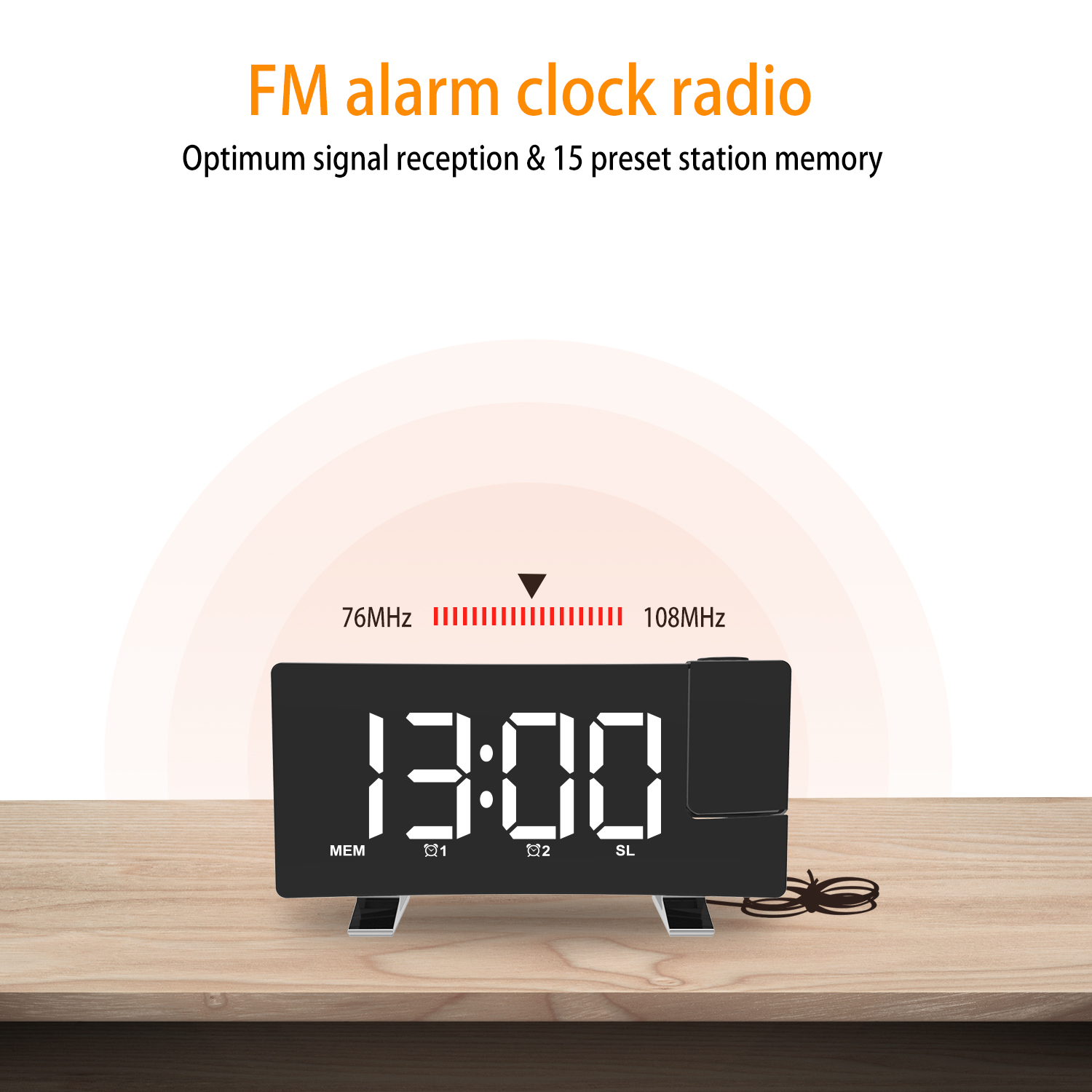 2022 NEW Curved screen LED Digital Projection Alarm Clock Table Electronic Alarm Clock with Projection Time Projector Bedroom Bedside Clock Đồng Hồ Báo Th