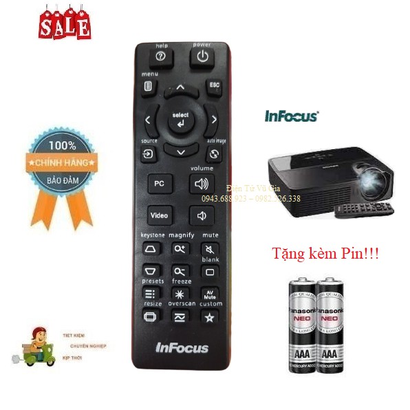 _ Remote Điều khiển máy chiếu InFocus- Hàng chính hãng mới 100% Tặng kèm Pin