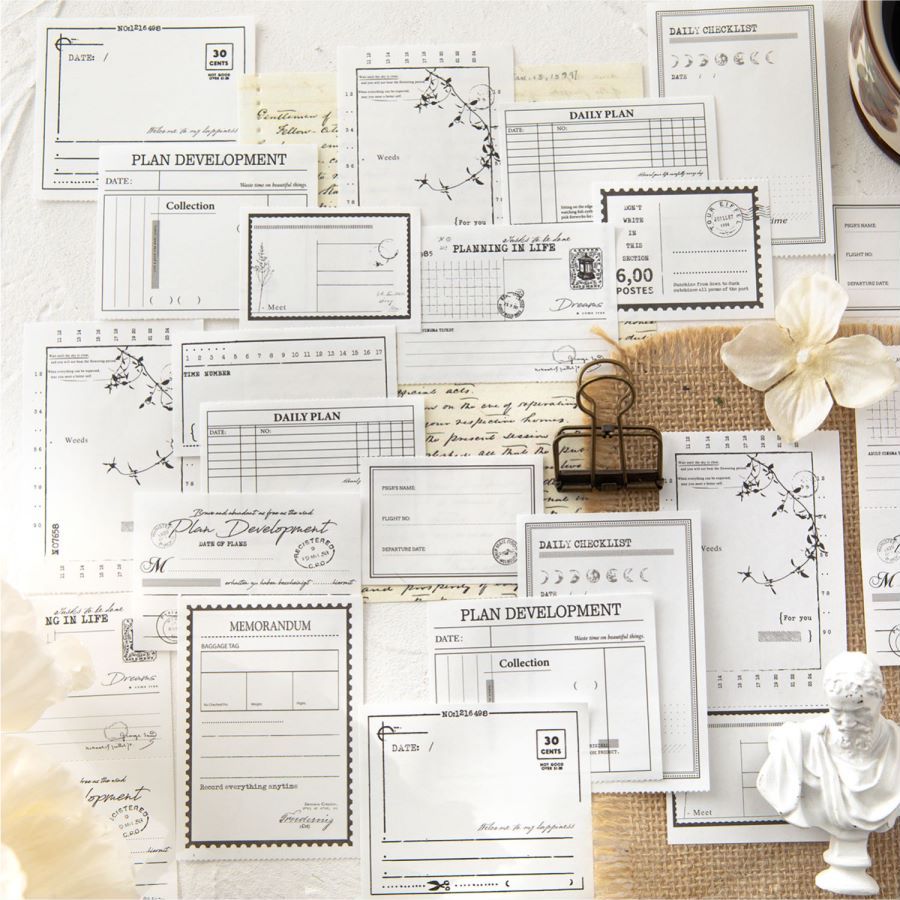 Junarystudio - Set 24 tờ giấy note trắng đen đơn giản trang trí sổ tay bullet journal