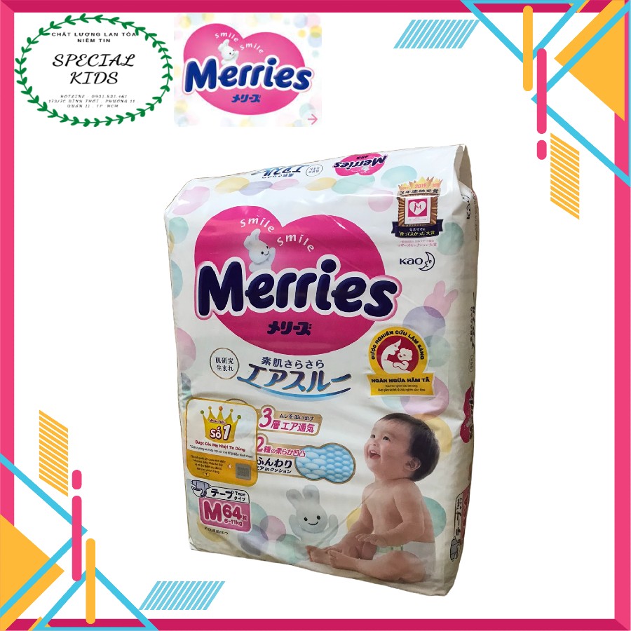 [Freeship 50K] [TEM PHỤ CHÍNH HÃNG KAO]Tã/Bỉm DÁN Merries nội địa Nhật Size M64 (6-11kg)