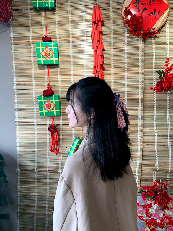 Dây cột tóc pelta scrunchies nơ dài tím mộng mơ